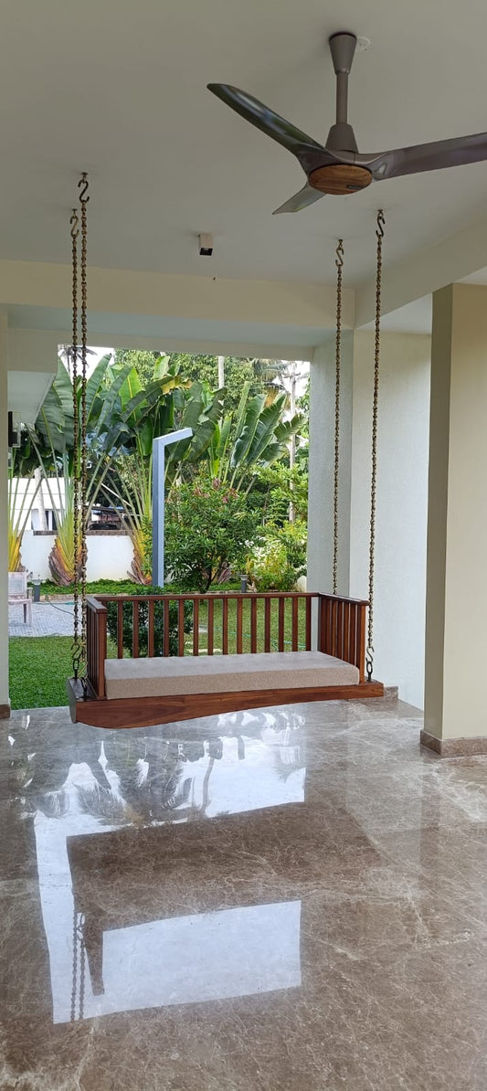 Premium Teak Wood Hanging Swing with Cushion | Indoor & Outdoor Porch Swing