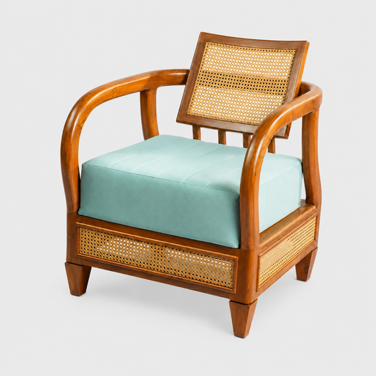 Teakwood Cane Accent Chair