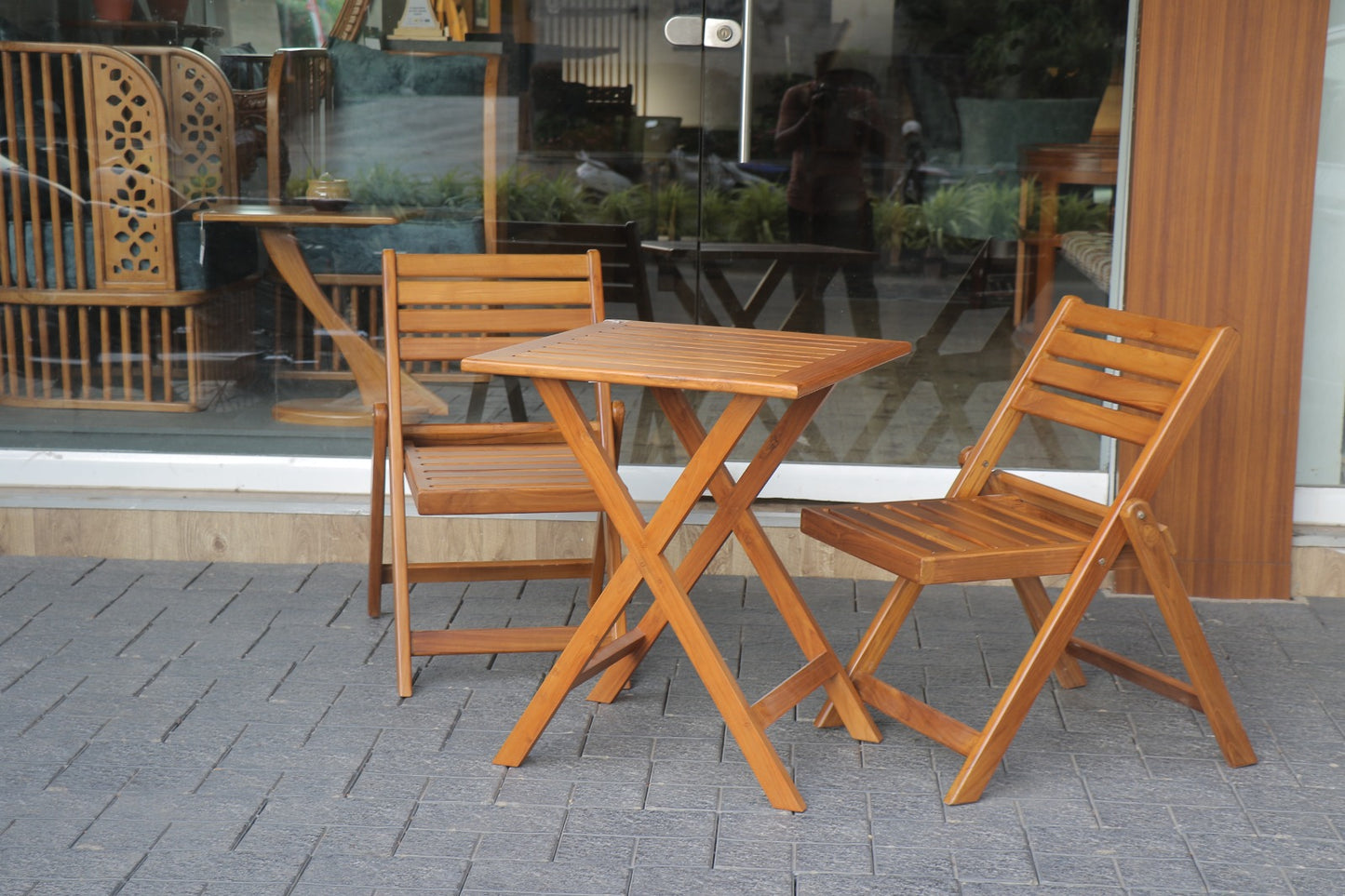 Premium Solid Teak Wood Folding Bistro Table Set (2 Chairs + 1 Table)