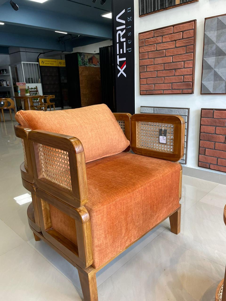 Premium Solid Teak Wood Lounge Armchair with Cane Panels