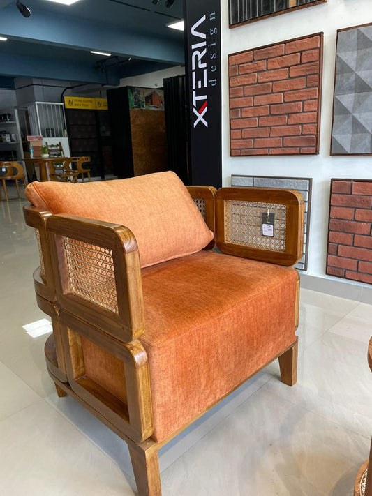 Premium Solid Teak Wood Lounge Armchair with Cane Panels
