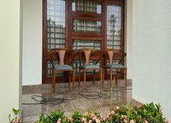 Premium Solid Teak Wood Dining Chair Set of 3 with Upholstered Seats