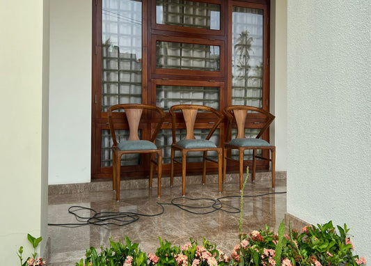 Premium Solid Teak Wood Dining Chair Set of 3 with Upholstered Seats