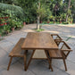 Premium Solid Teak Wood Dining Table Set with 1 Bench & 2 Cane Armchairs