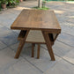 Premium Solid Teak Wood Dining Table Set with 1 Bench & 2 Cane Armchairs