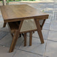 Premium Solid Teak Wood Dining Table Set with 1 Bench & 2 Cane Armchairs
