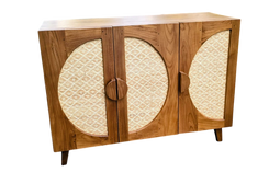 Premium Teak Wood Cane Storage Cabinet | 4 Door Sideboard