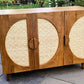 Premium Teak Wood Cane Storage Cabinet | 4 Door Sideboard