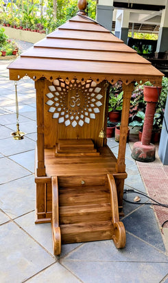 Premium Solid Teak Wood Home Temple | Handcrafted Wooden Pooja Mandir with Drawer & Steps
