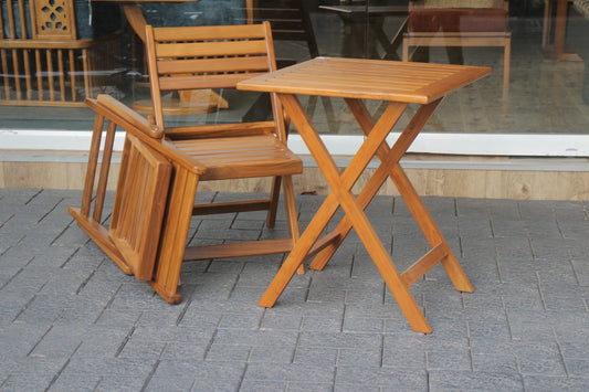 Premium Solid Teak Wood Folding Bistro Table Set (2 Chairs + 1 Table)