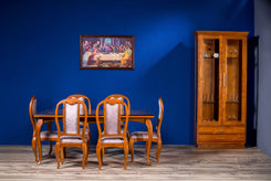 Premium Solid Teak Wood 6 Seater Dining Table Set with Display Cabinet
