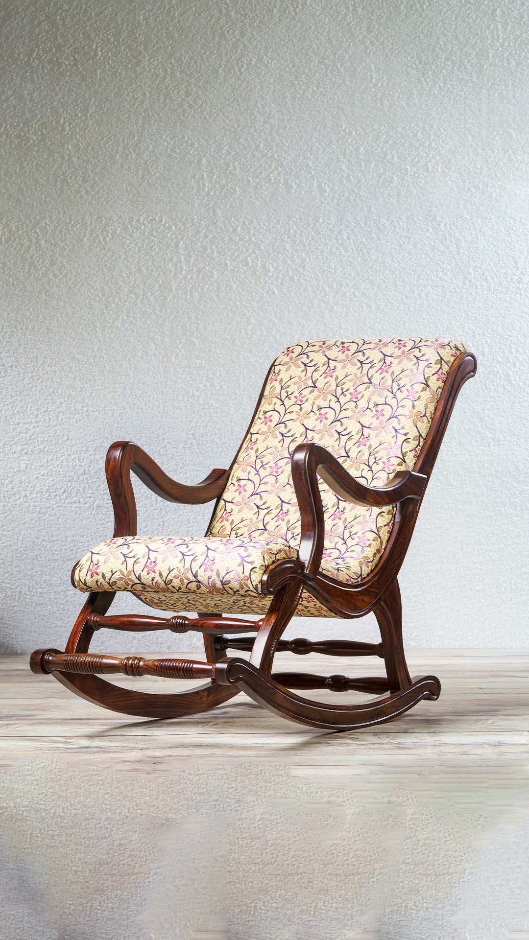 Premium Solid Teak Wood Rocking Chair with Upholstered Cushion