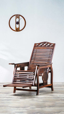 Premium Solid Teak Wood Reclining Lounge Chair with Adjustable Footrest